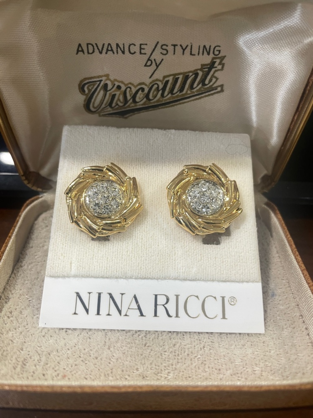 Nina Ricci Gold-Tone Crystal Earrings